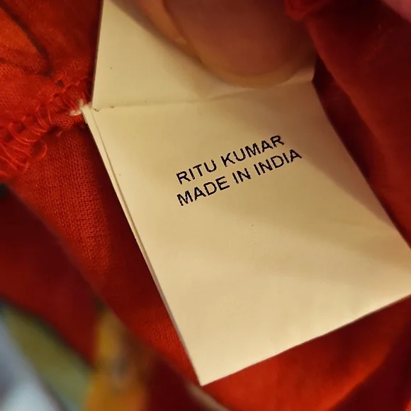 Ritu Kumar Red Floral Embroidered Cotton Dress, 4, XS, Boho, Beaded, Vacation - Picture 9 of 12